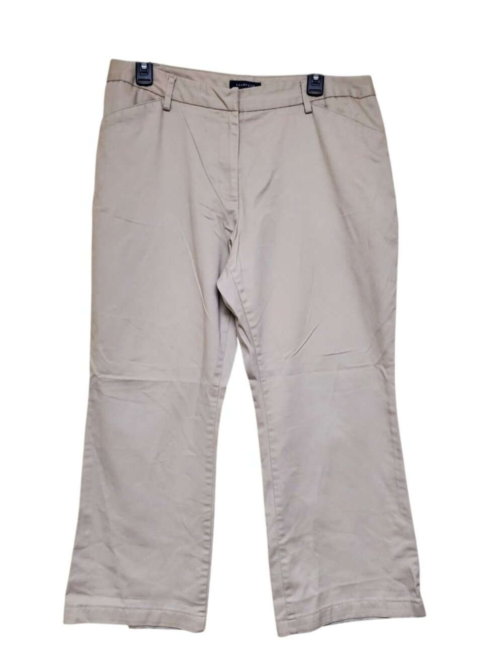 Lands' End Woman's Beige Tan Flat Front Bootcut Leg Khaki Pants Plus Size 14
